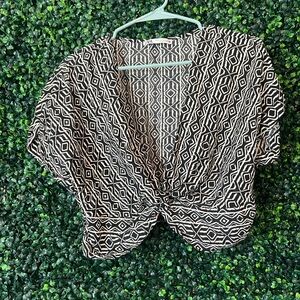 Zara Black and White Geometric Pattern Top